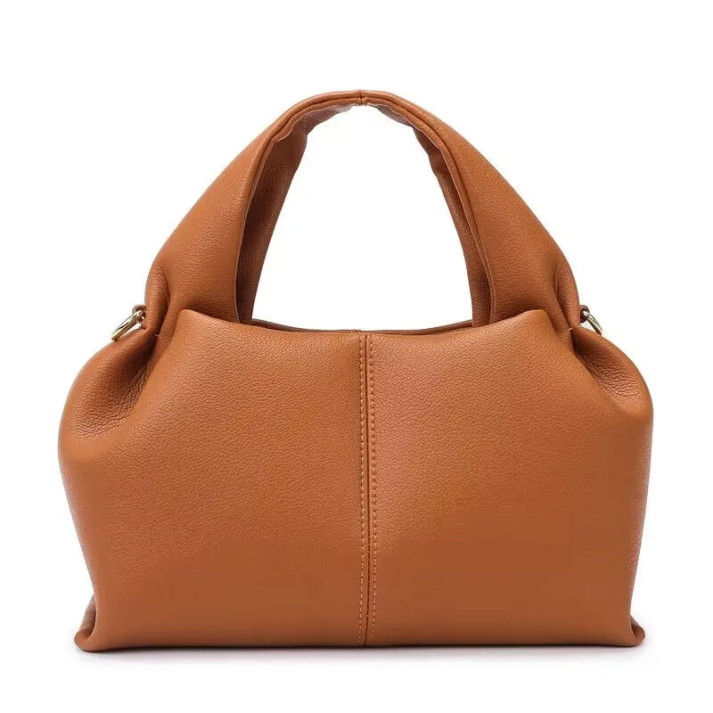 Women’s Fashion Leather Shoulder Bag Designer Dumpling Tote, High Capacity Solid Color Handbag