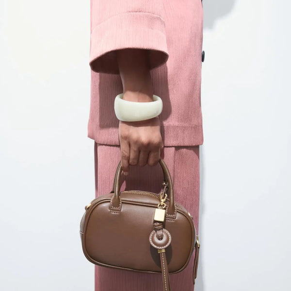 Women’s Mini Crossbody Bag – Vintage Topstitched Shoulder Bag