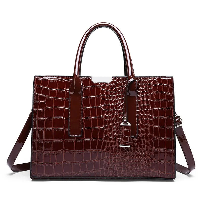 Women’s Crocodile Print Tote – Large Capacity Crossbody Bag