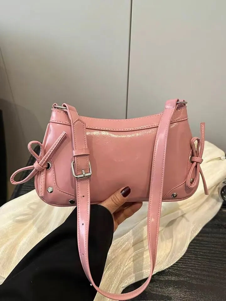 Women’s Versatile Bow Shoulder Bag European & American Style, Soft Leather Handbag