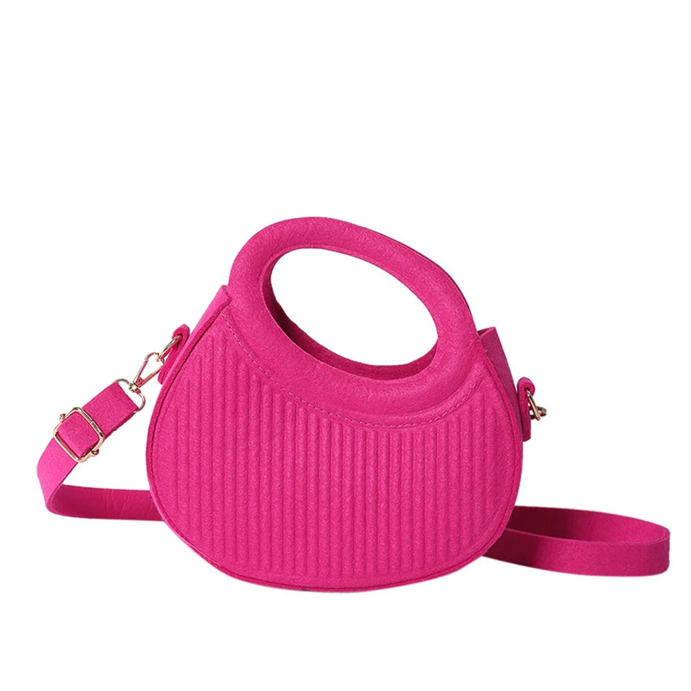 Women’s Candy Color Top-Handle Bag – Portable Felt Crossbody and Shoulder Handbag