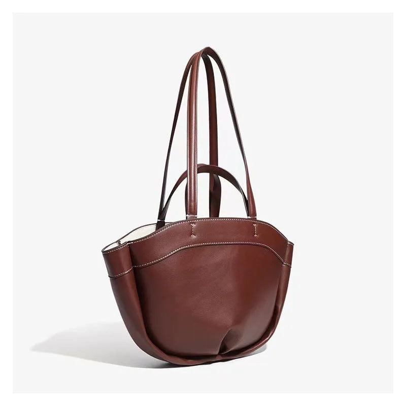 Women’s Large-Capacity Brown Soft Handbag – Super Synthetic Leather Single-Shoulder Bag