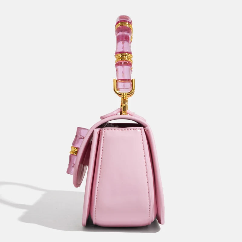 Women’s Classic Baguette Saddle Bag – Leather Shoulder Bag with Acrylic Top Handle