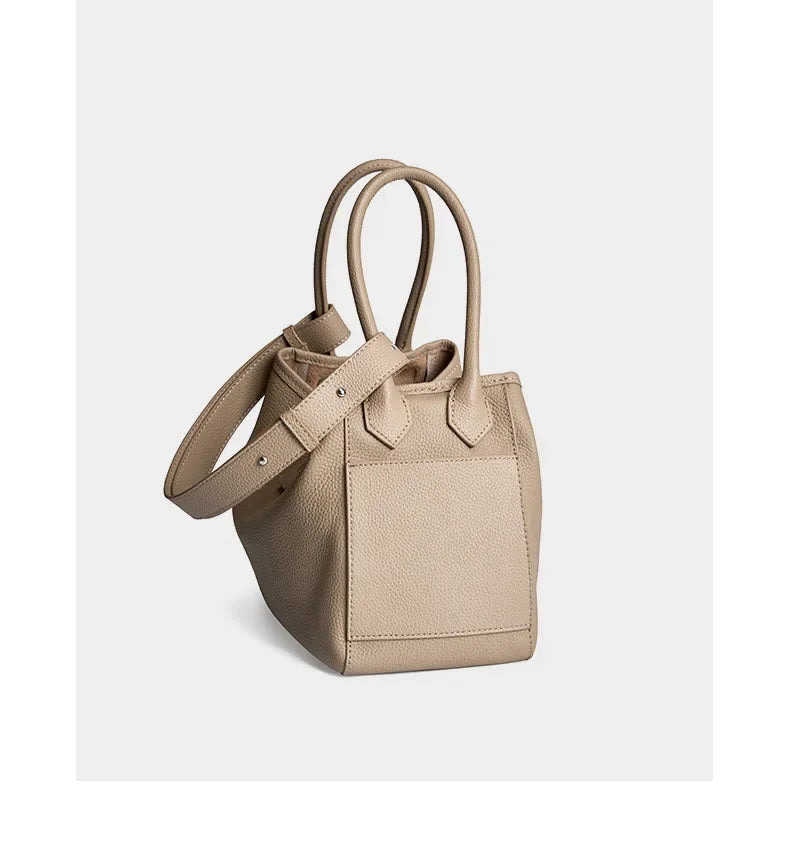 Women’s Cowhide Vegetable Basket Bag – Niche Design Soft Leather Shoulder Commuter Handbag