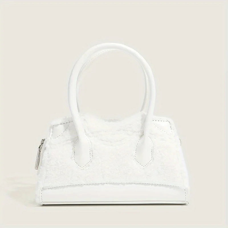 Women's Plush Handbag – Portable White Luxury Shoulder & Crossbody
