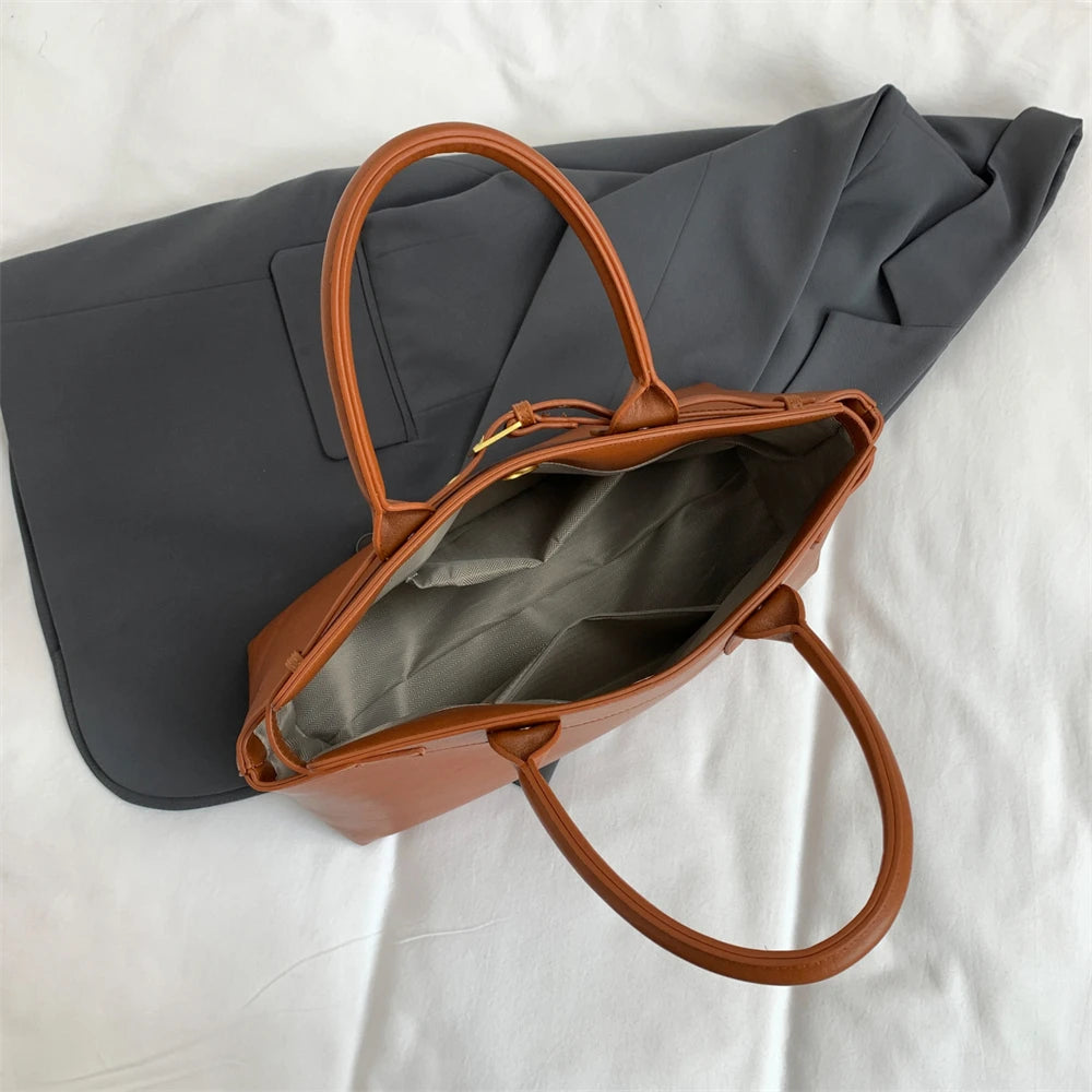 Women's Large Top-Handle Tote Bag – Retro Pure Color Big Capacity Luxury Designer Handbag