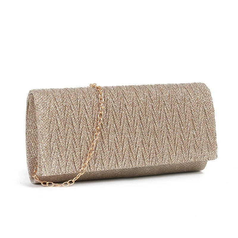 Women’s Mini Baguette Clutch Bag – Dazzling Pleated Round-Bottomed Crossbody Evening Bag
