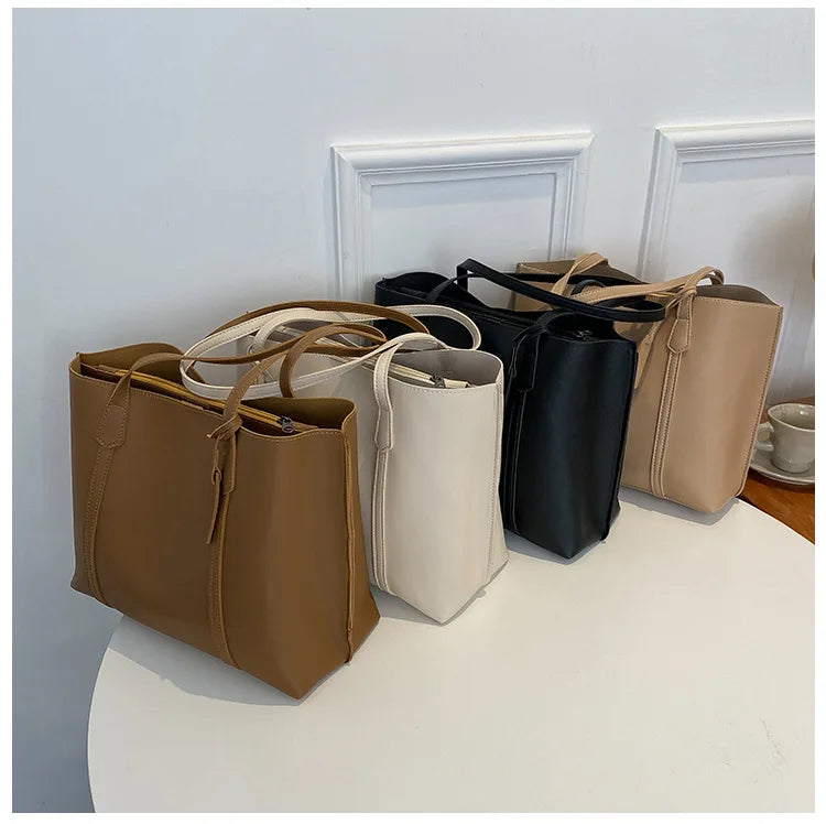 Women’s Large Capacity Soft Leather Tote Bag, Casual and Versatile Shoulder Handbag