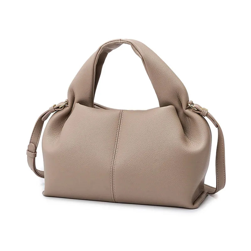 Women’s Fashion Leather Shoulder Bag Designer Dumpling Tote, High Capacity Solid Color Handbag