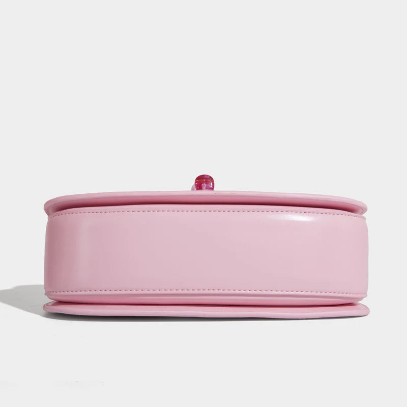 Women’s Classic Baguette Saddle Bag – Leather Shoulder Bag with Acrylic Top Handle