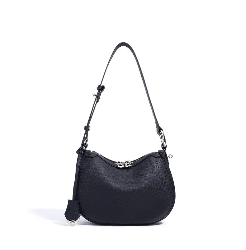 Women’s Blue Round Saddle Bag – Summer Cow Leather Crossbody Bag