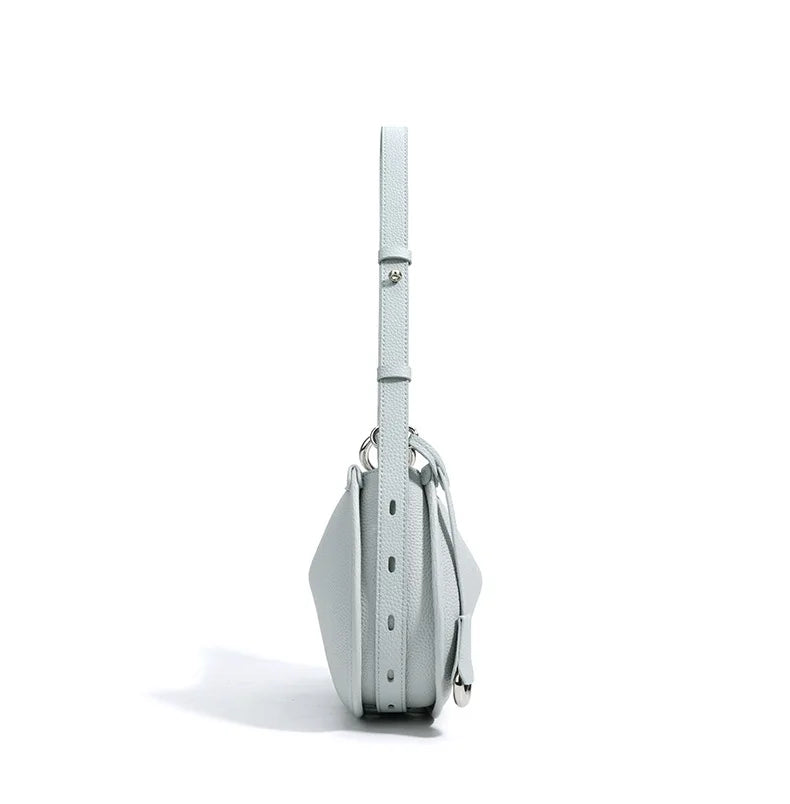 Women’s Blue Round Saddle Bag – Summer Cow Leather Crossbody Bag