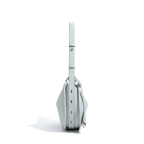 Women’s Blue Round Saddle Bag – Summer Cow Leather Crossbody Bag