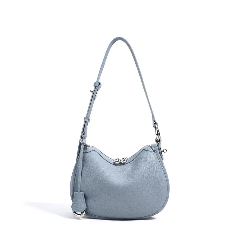 Women’s Blue Round Saddle Bag – Summer Cow Leather Crossbody Bag