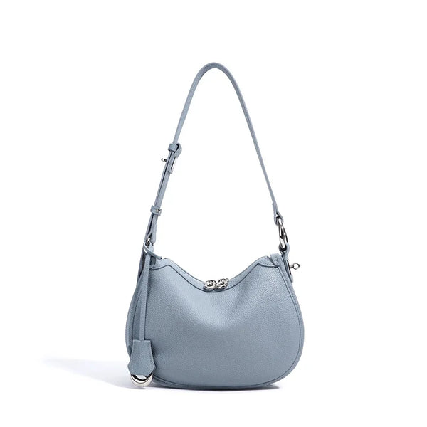 Women’s Blue Round Saddle Bag – Summer Cow Leather Crossbody Bag
