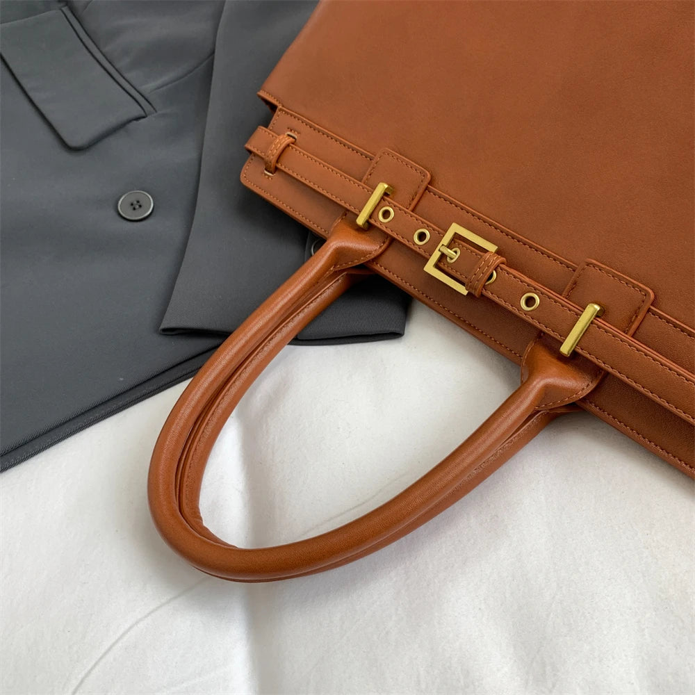 Women's Large Top-Handle Tote Bag – Retro Pure Color Big Capacity Luxury Designer Handbag