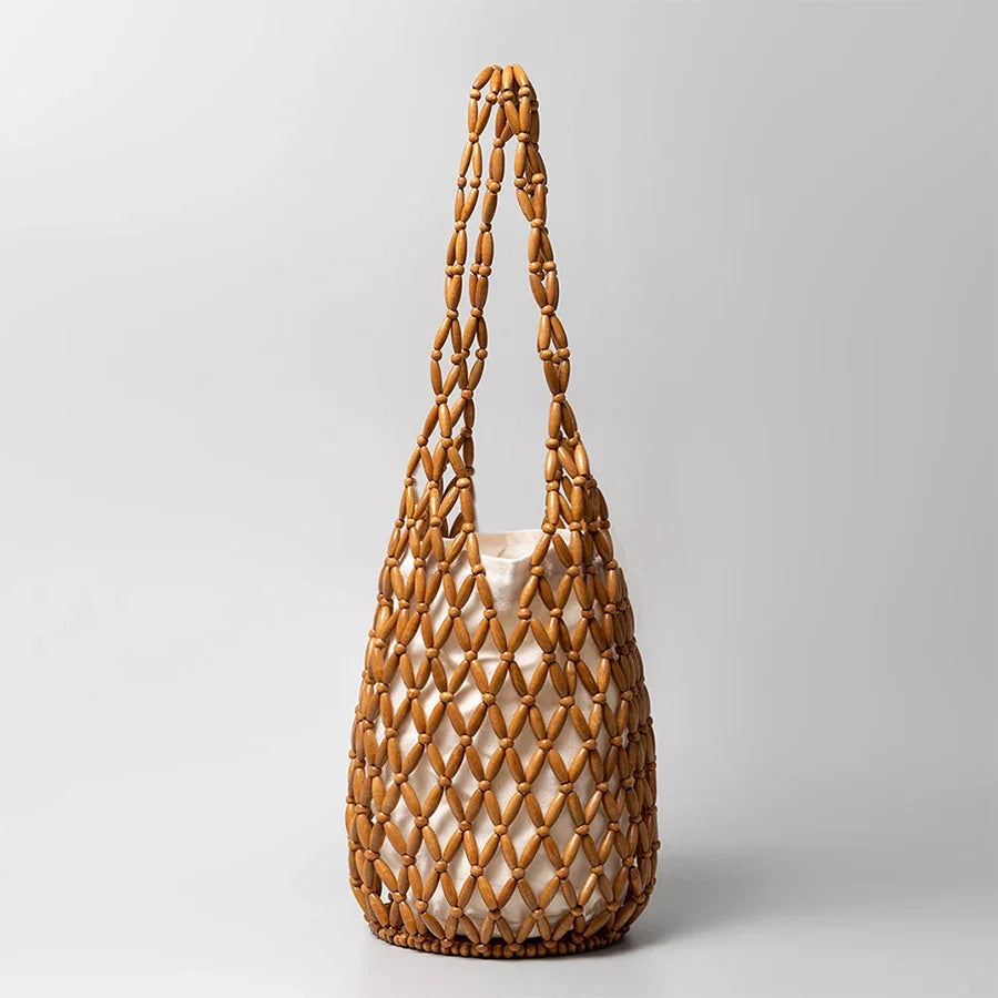 Women’s Summer Woven Tote Bucket Shoulder Bag for Beach & Casual Use
