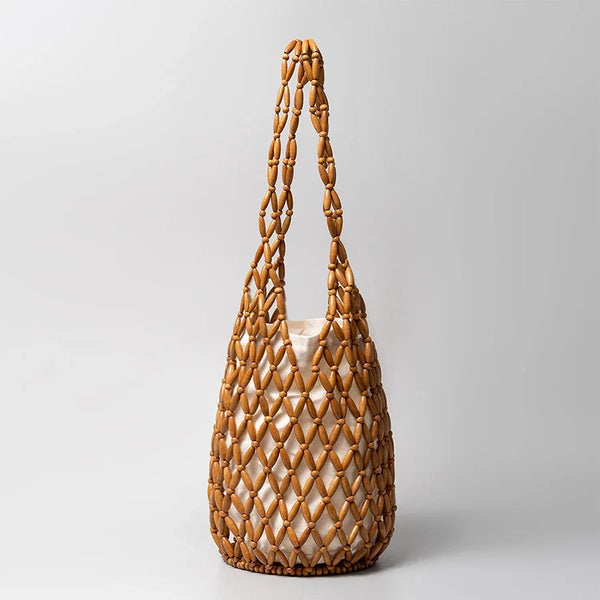 Women’s Summer Woven Tote Bucket Shoulder Bag for Beach & Casual Use