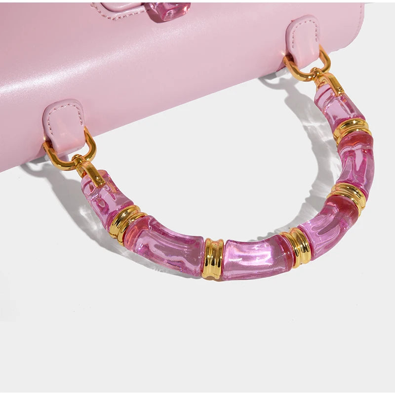 Women's Luxury Leather Clutch Bag – Bamboo Handle, Retro Exquisite Design