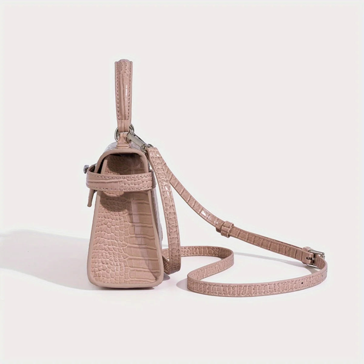 Women's Crocodile Leather Shoulder Bag – Elegant Pink Handbag