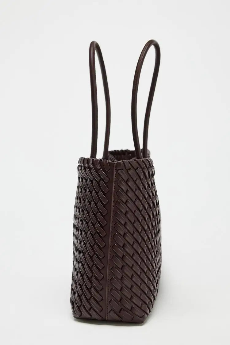 Women’s Woven Shopper Bag – Stylish Elongated Tote for Daily Use