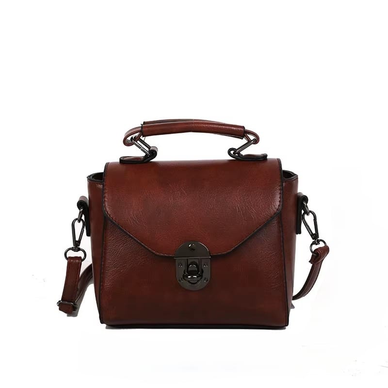 Women’s Vintage Lock Shoulder Bag Elegant Leather Crossbody Handbag